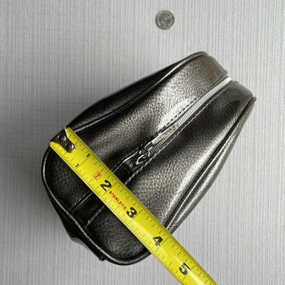 Lancome large gray silver metallic glossy cosmetics pouch